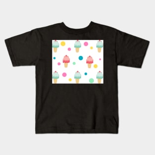 Ice Cream Cone Cute Polka Dots Background Summer Vacation Pink Yellow Teal Social Distancing FaceMask Kids T-Shirt